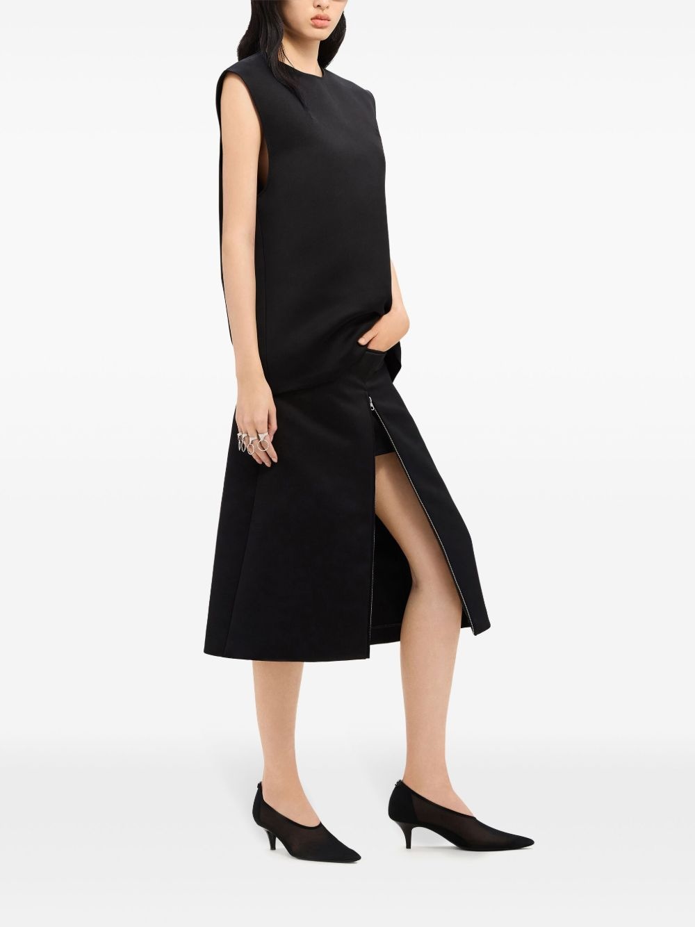 zip-detail satin midi skirt - 3