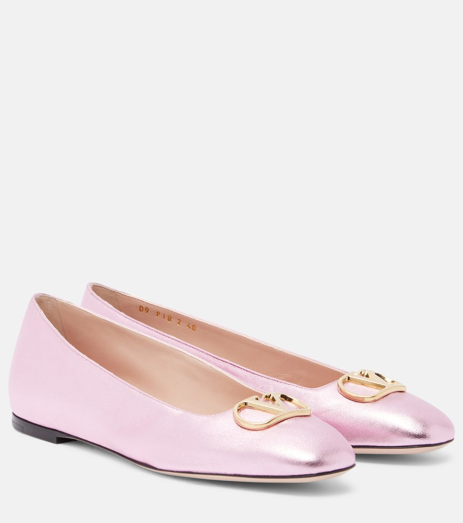 VLogo metallic leather ballet flats - 1