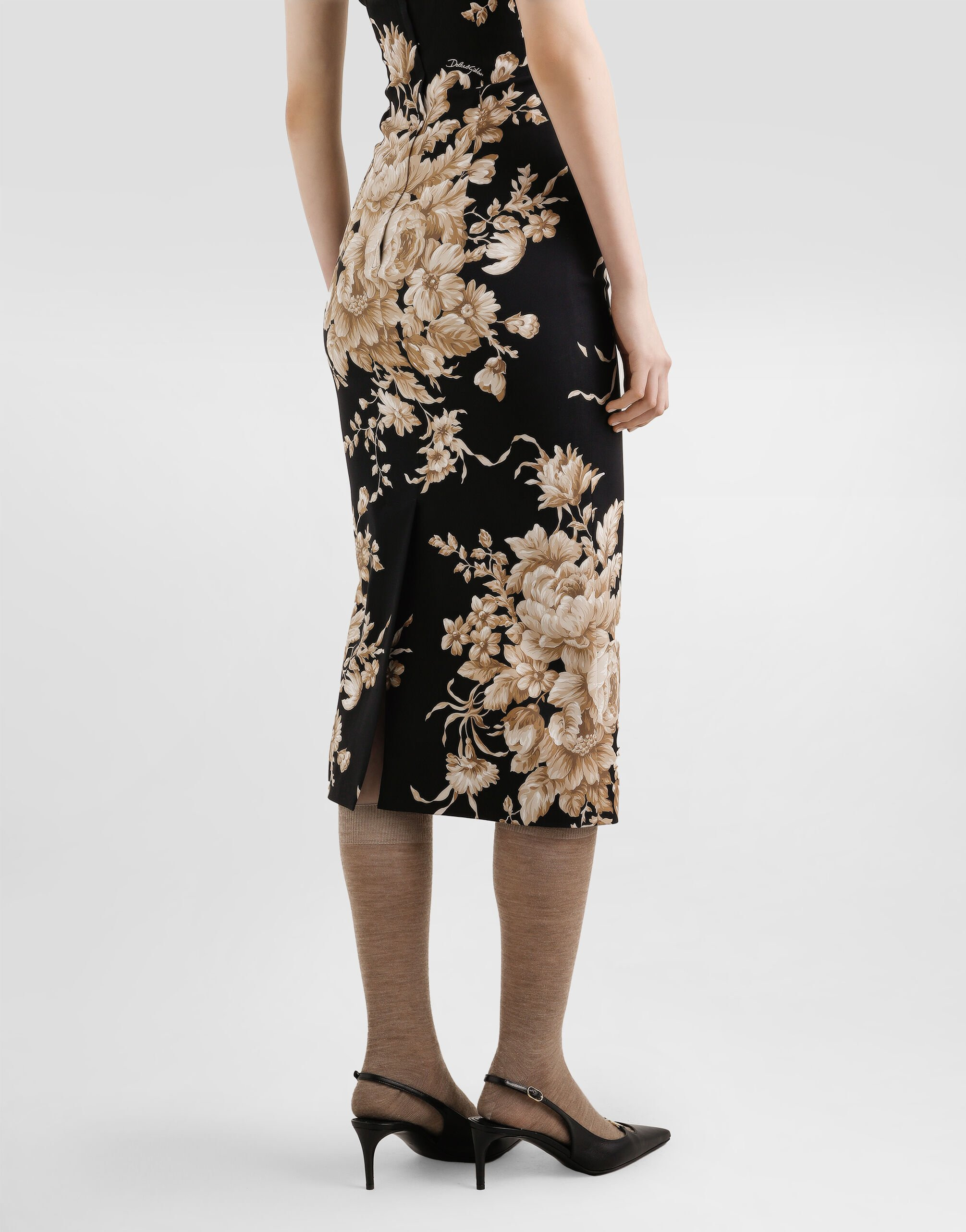 Rose-print charmeuse dress - 5