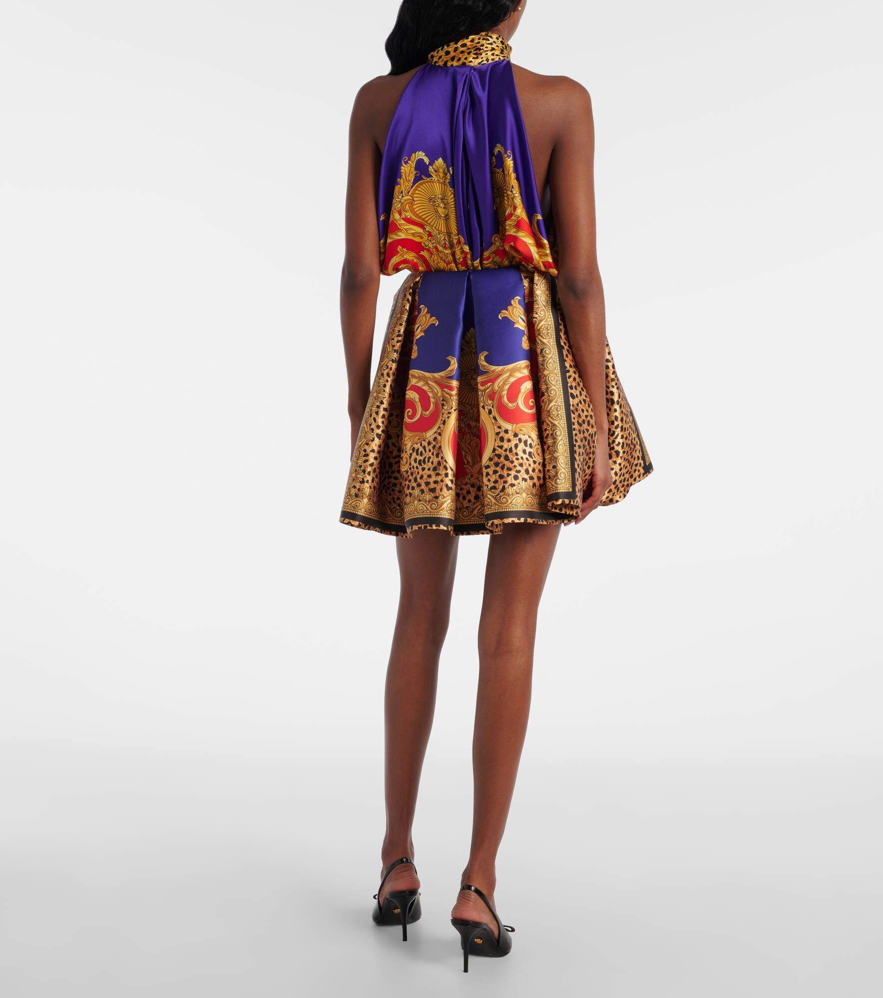 Pleated printed satin miniskirt - 3