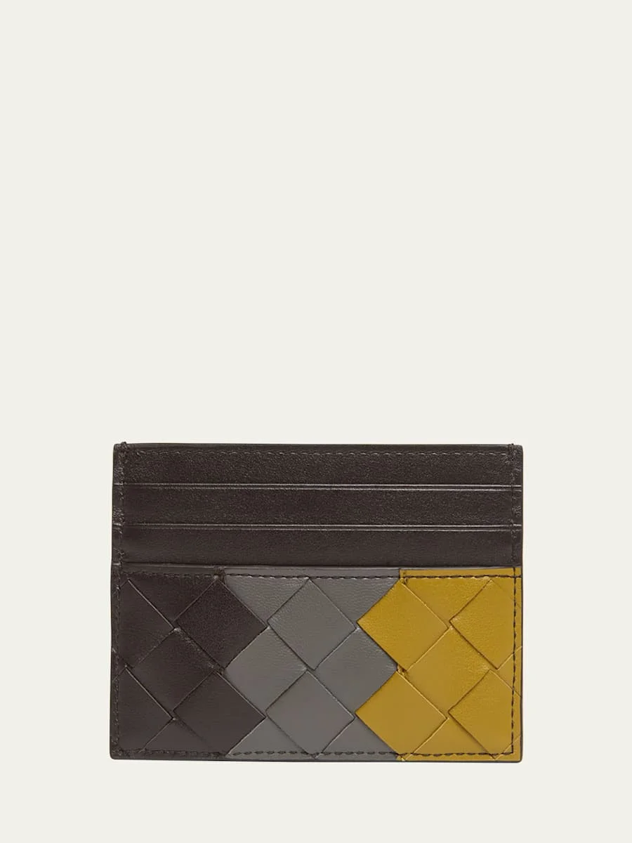 Men's Tricolor Intrecciato Leather Card Holder - 1