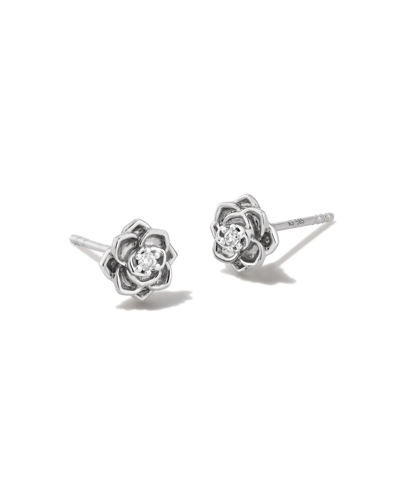 Ansel Rose 14k White Gold Stud Earrings in White Diamond - 1