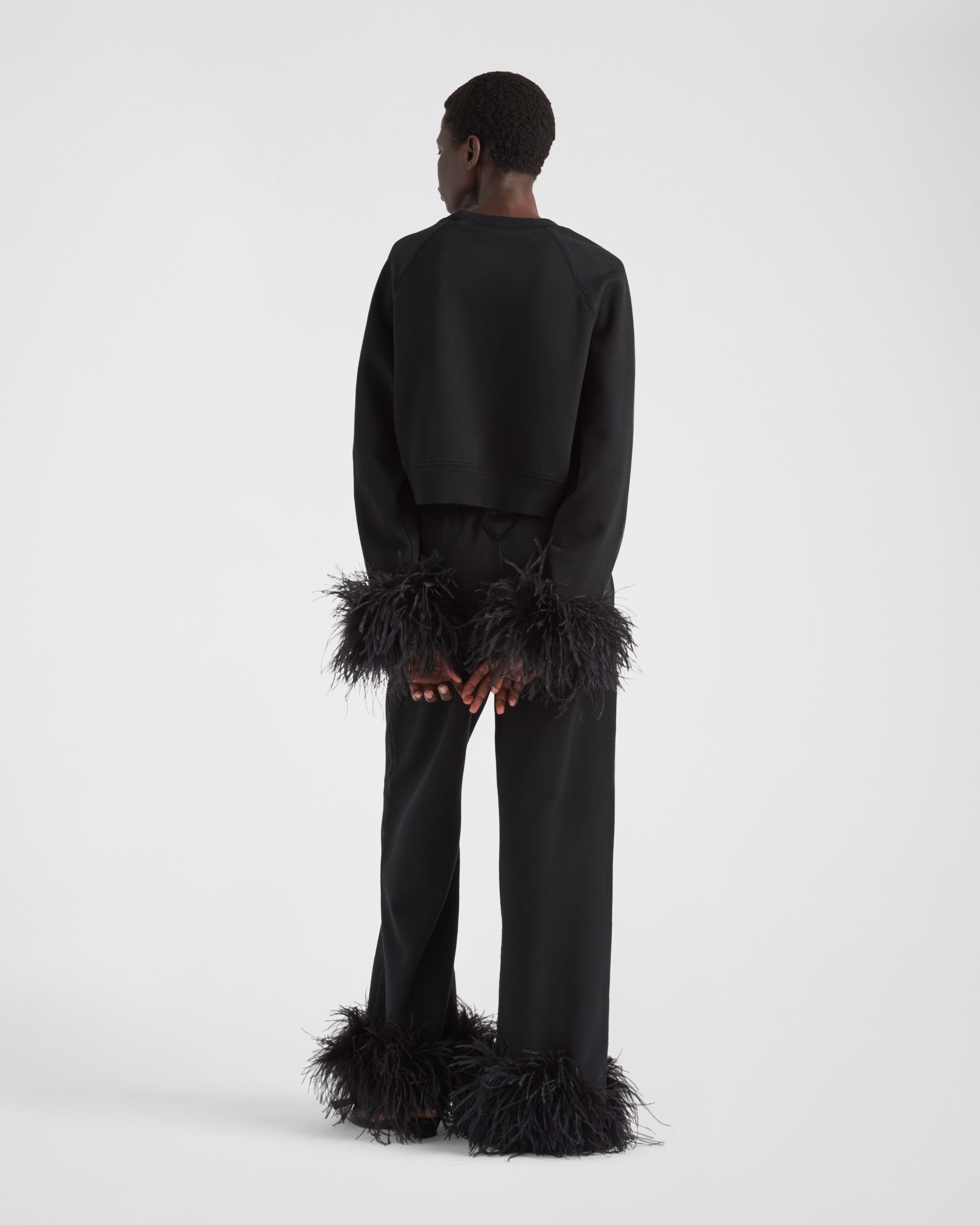 Crew-neck sweatshirt with feather trim - 5