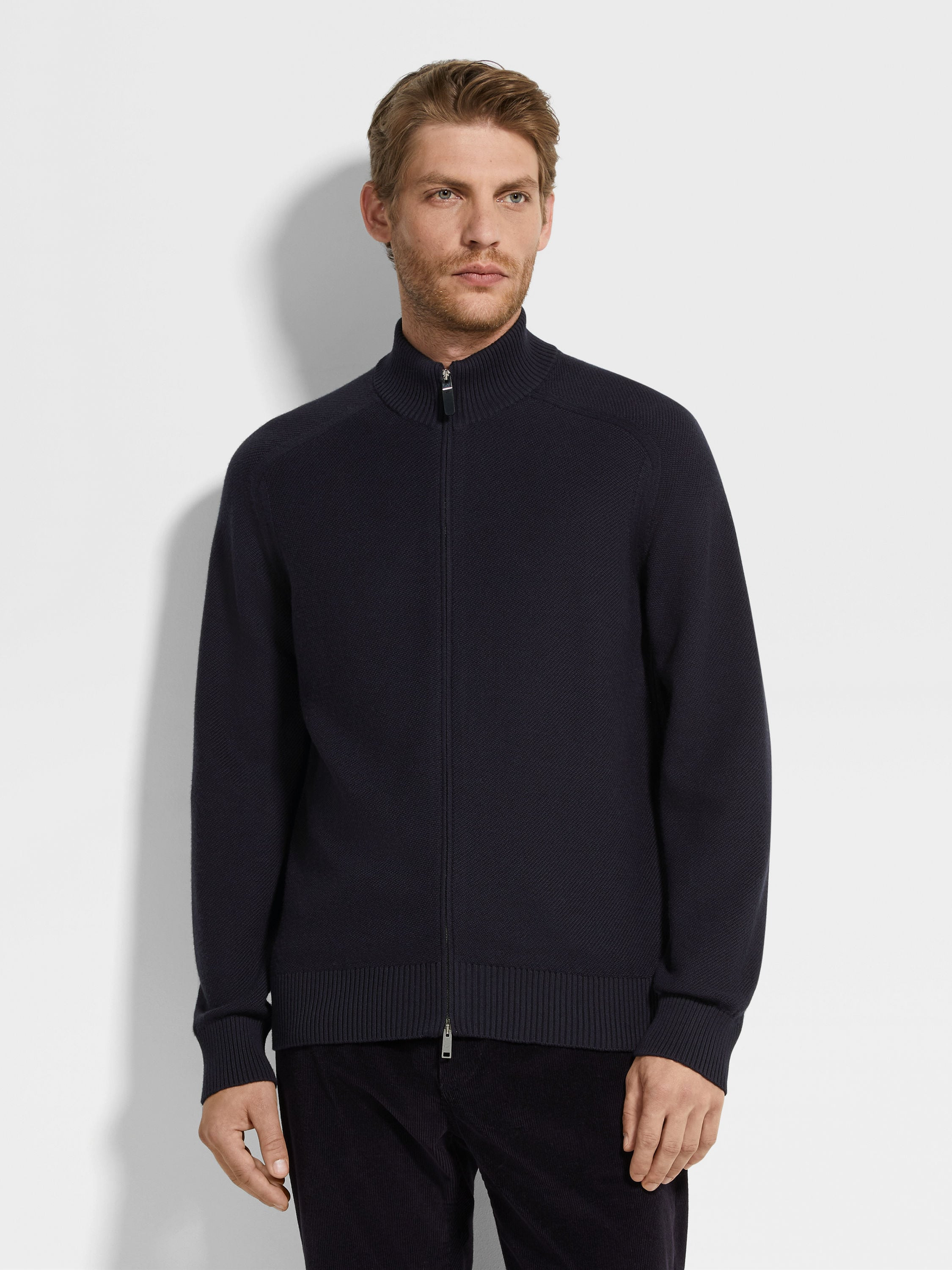 NAVY BLUE MÉLANGE CASHSETA FULL ZIP CARDIGAN - 4