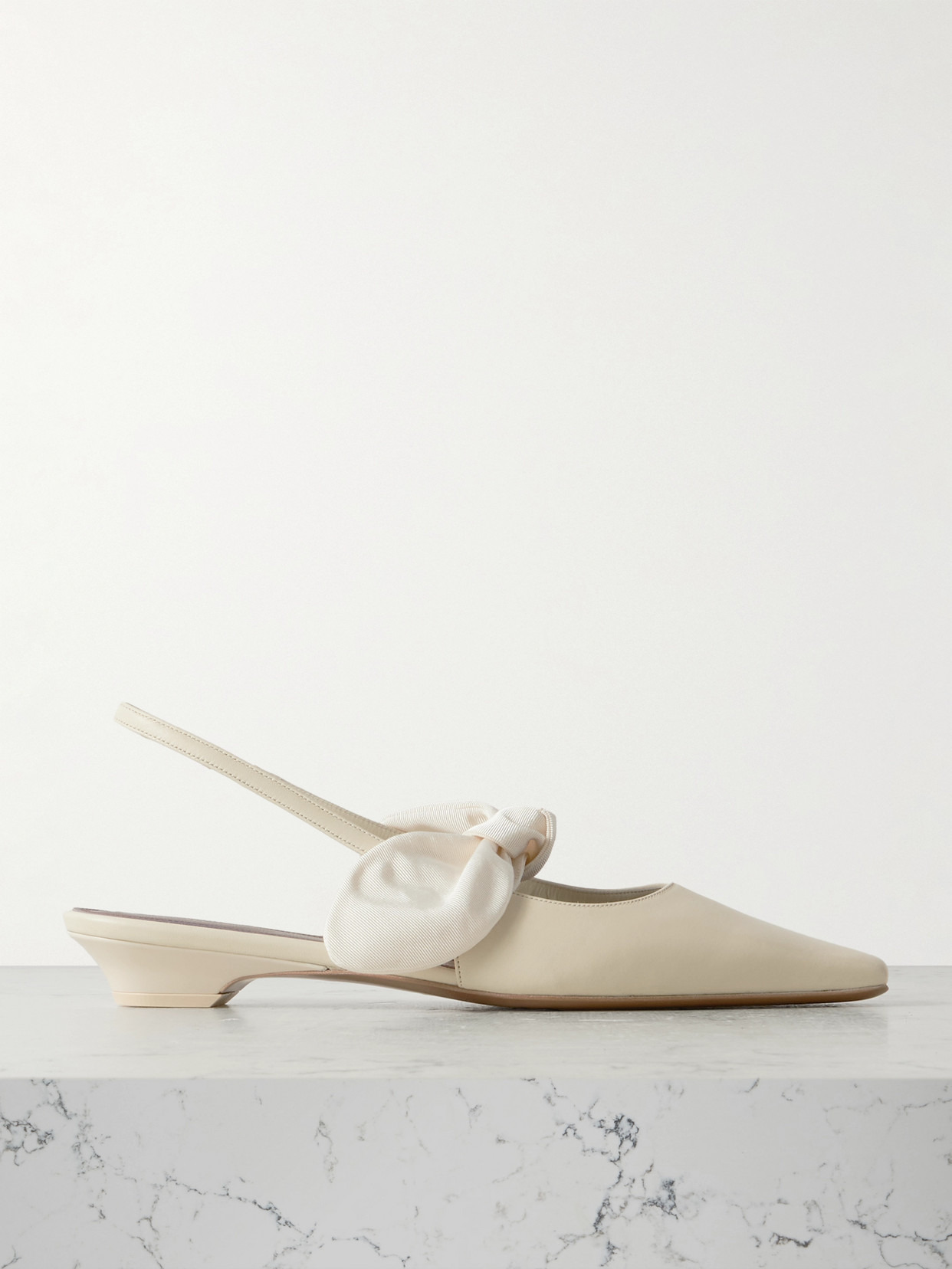 Uba Bow-embellished Faille And Leather Slingback Flats - 1