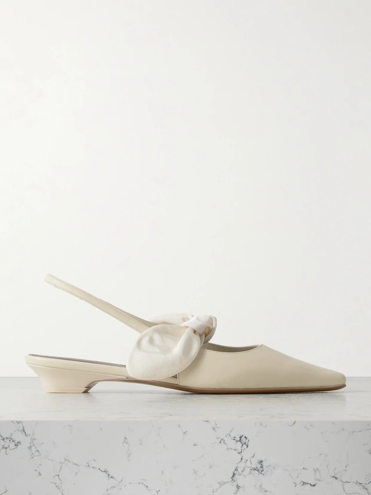 Uba Bow-embellished Faille And Leather Slingback Flats - 1