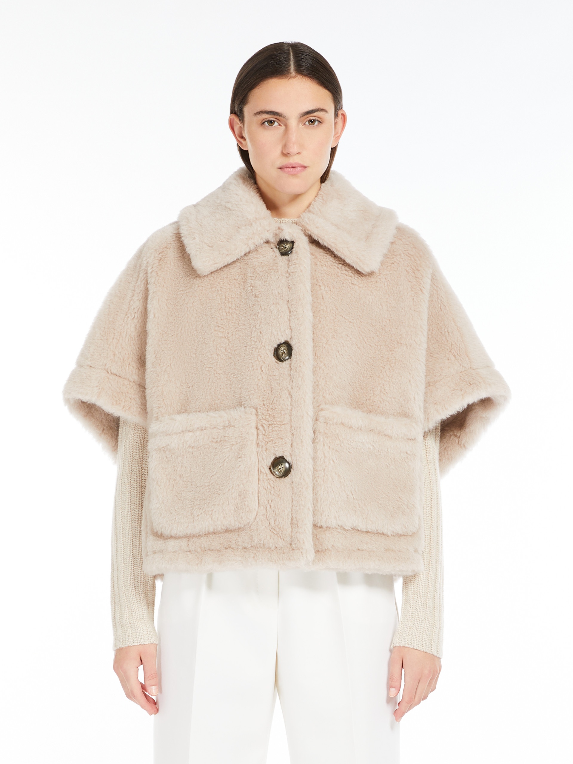NEWTERZO1 Alpaca and wool Teddy fabric boxy cape - 3