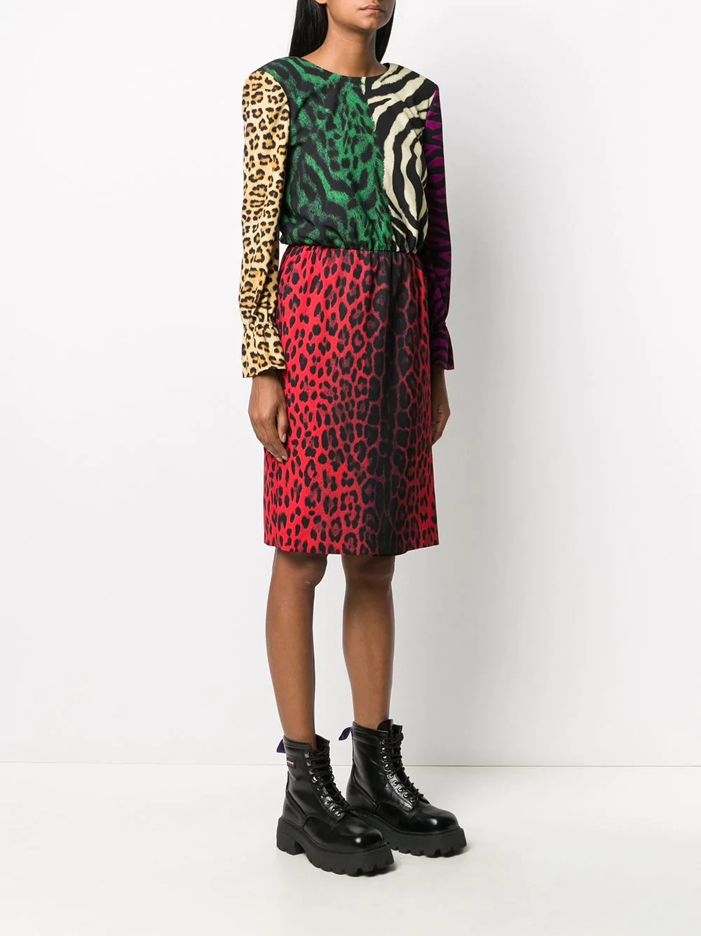 animal-print colour block dress - 3