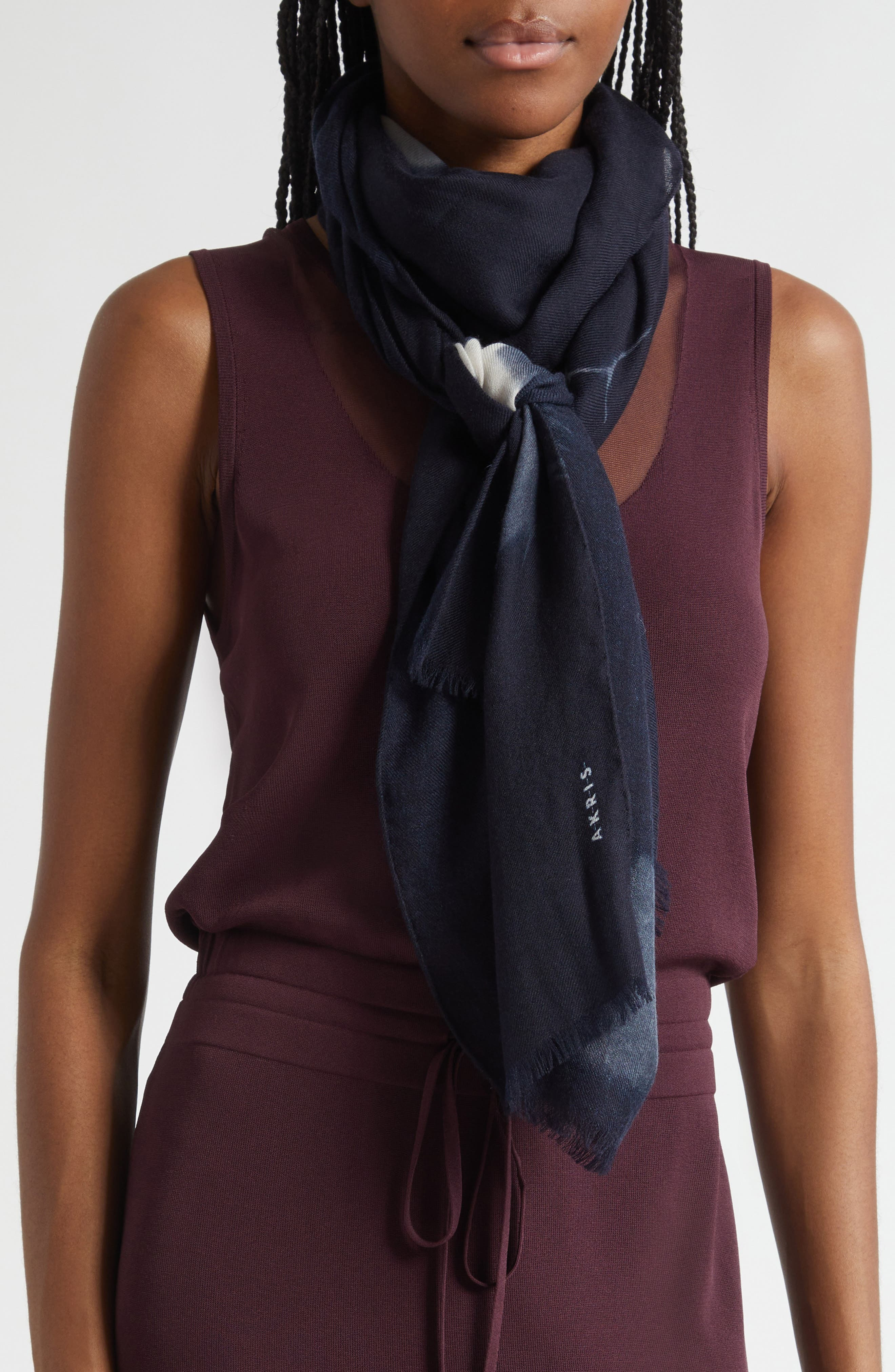 Akris Wildflower Print Cashmere Scarf in Navy-Ecru at Nordstrom - 2