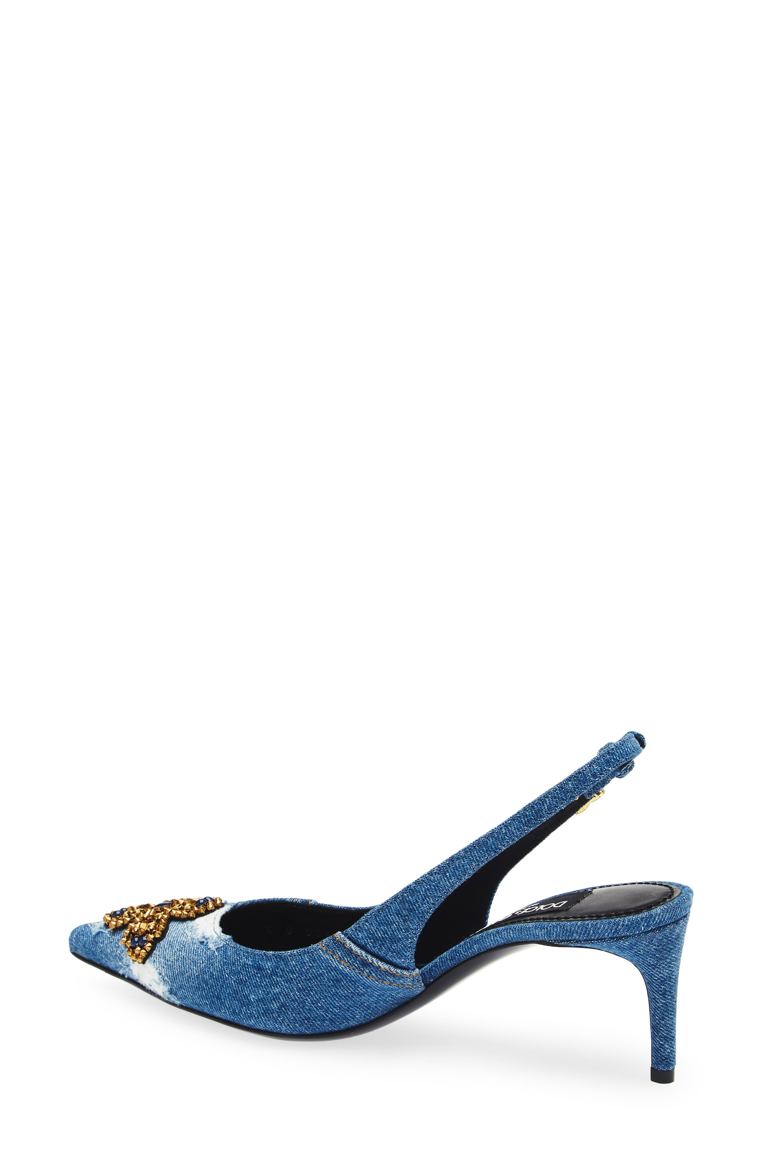 Dolce&Gabbana Crystal Embellished Denim Pointed Toe Slingback Pump in 8C609 Blu/Multicolor at Nordst - 2