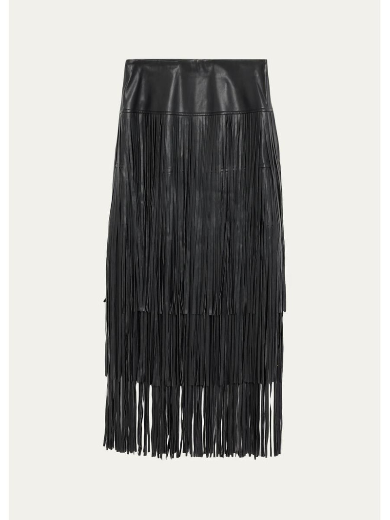 Karoline Faux-Leather Fringe Maxi Skirt 1