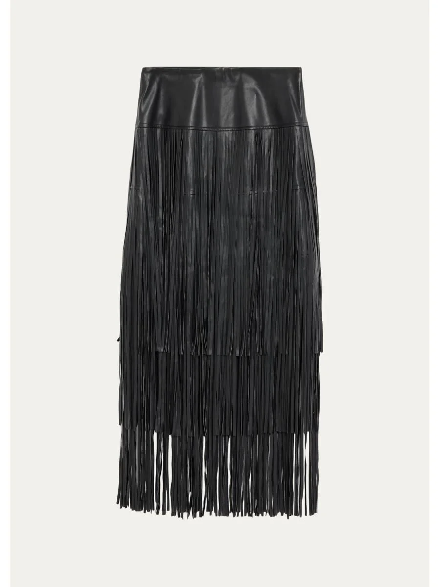 Karoline Faux-Leather Fringe Maxi Skirt - 1