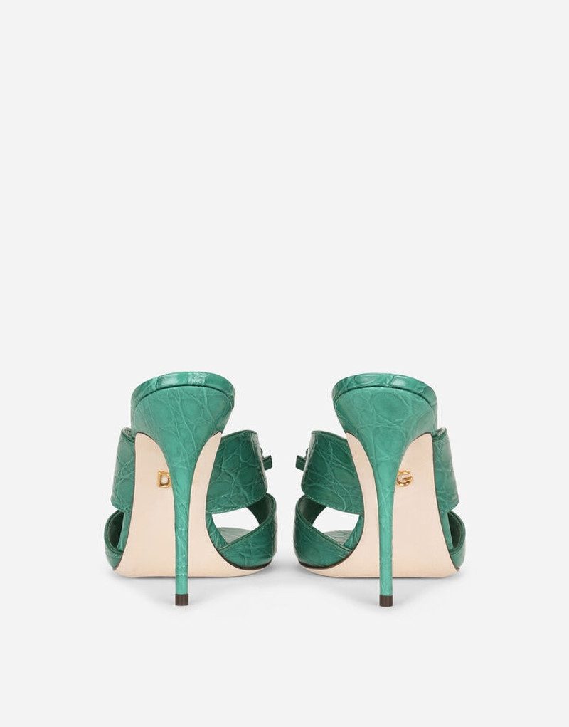 Crocodile flank leather mules with bow 3