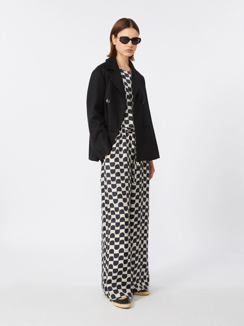 'S Max Mara Cotton and linen basketweave pea coat - BLACK outlook