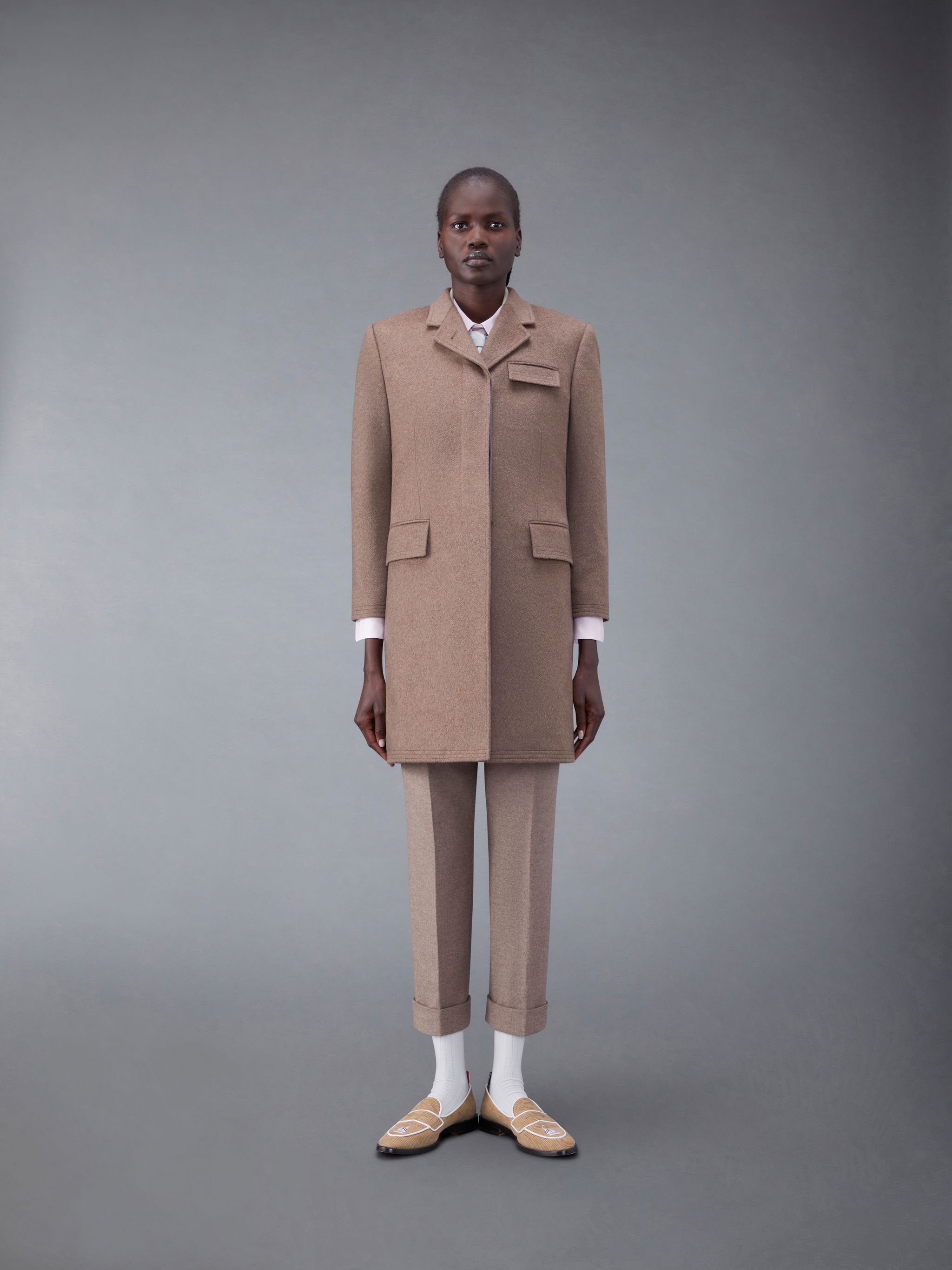 Coat Weight Cashmere Melange High Armhole Chesterfield Overcoat - 1