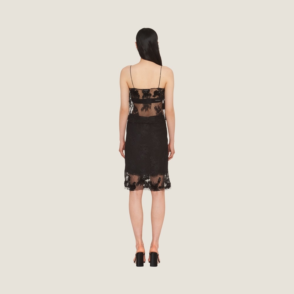 Miu Miu Floral-lace Detail Midi Skirt In Black | ModeSens