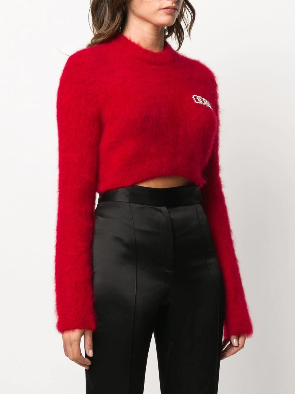 rhinestone logo cropped jumper - 3