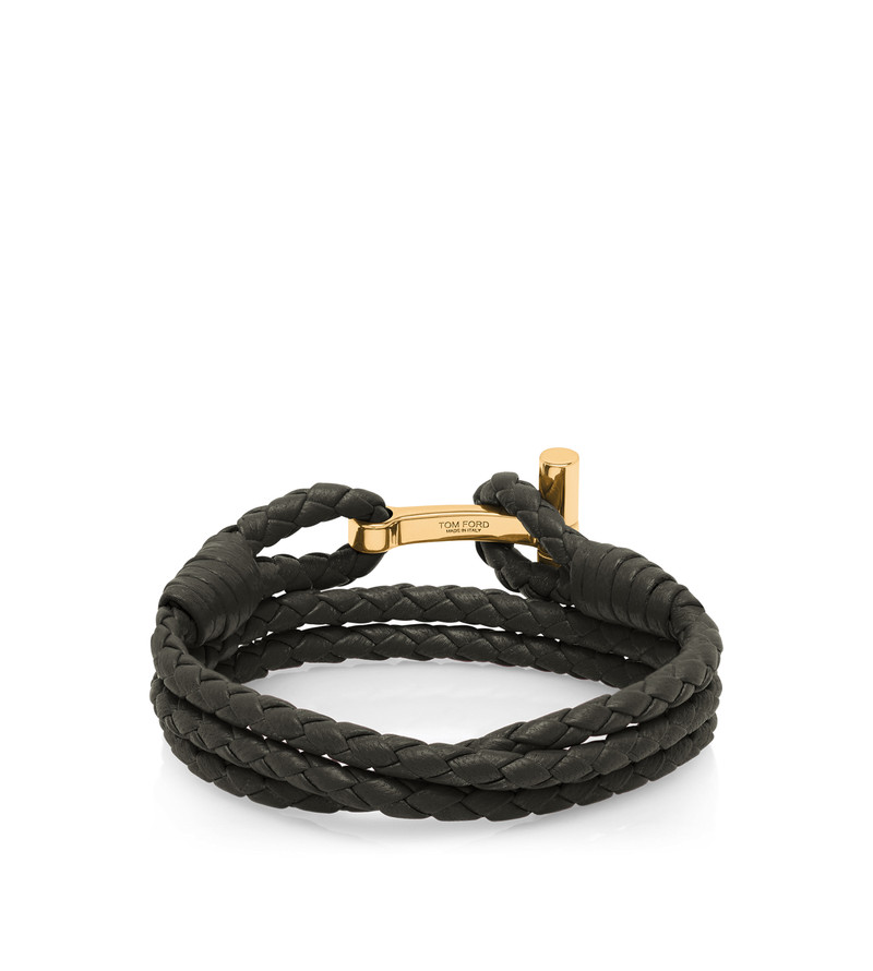 TOM FORD BRAIDED LEATHER T BRACELET outlook