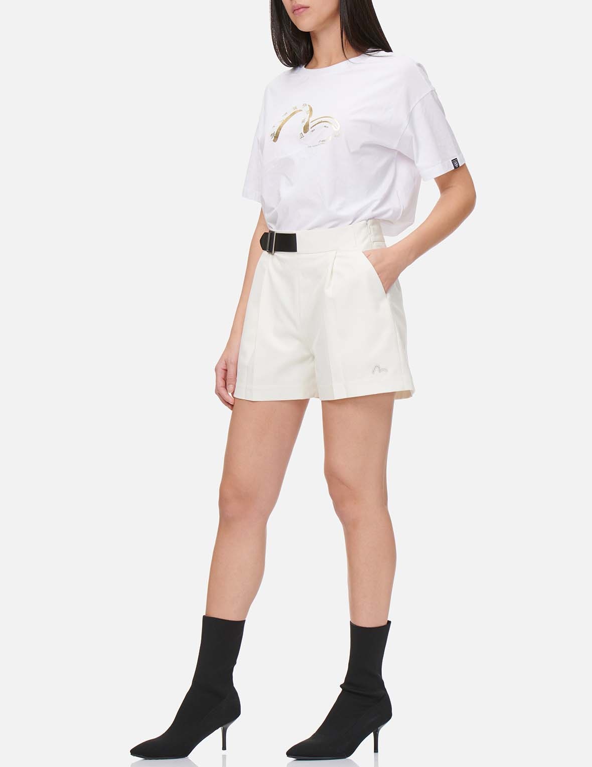 Partial Leather Buckle Belt Shorts - 9