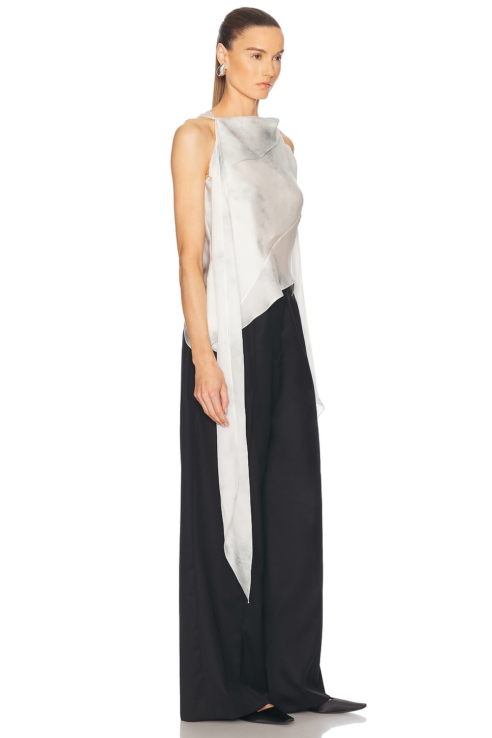 Silk Satin Chiffon Bias Scarf Top - 2