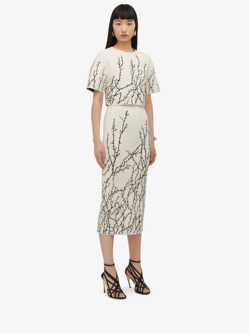 Women's Thorn Branches Crop Top in Ivory/black 4