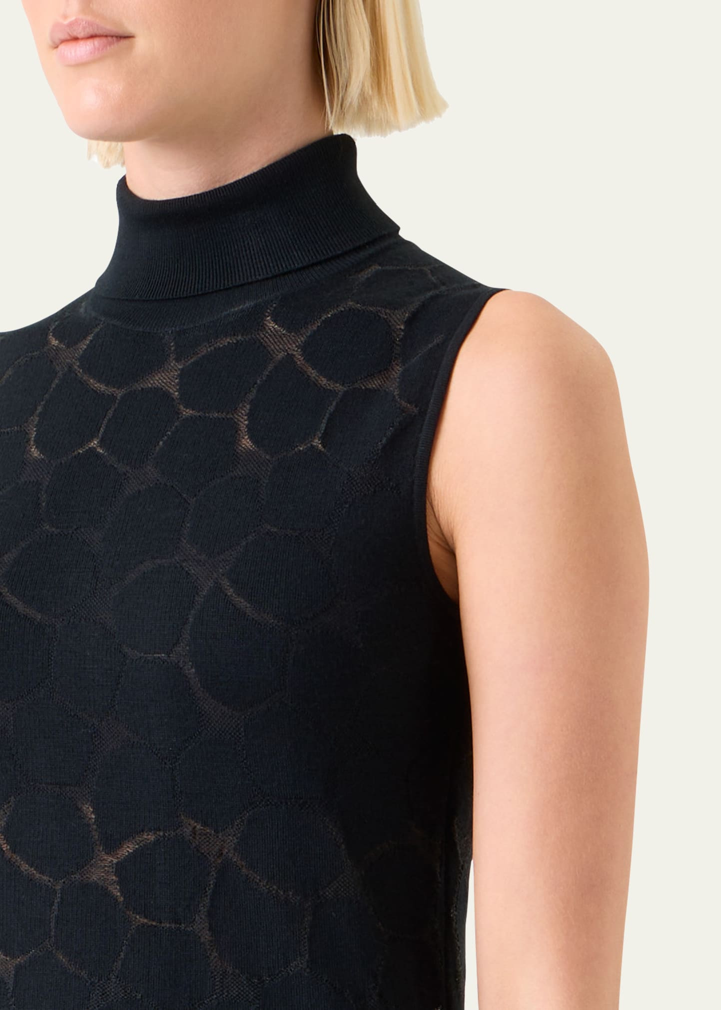 Broken Stone Jacquard Knit Sleeveless Turtleneck Sweater - 5