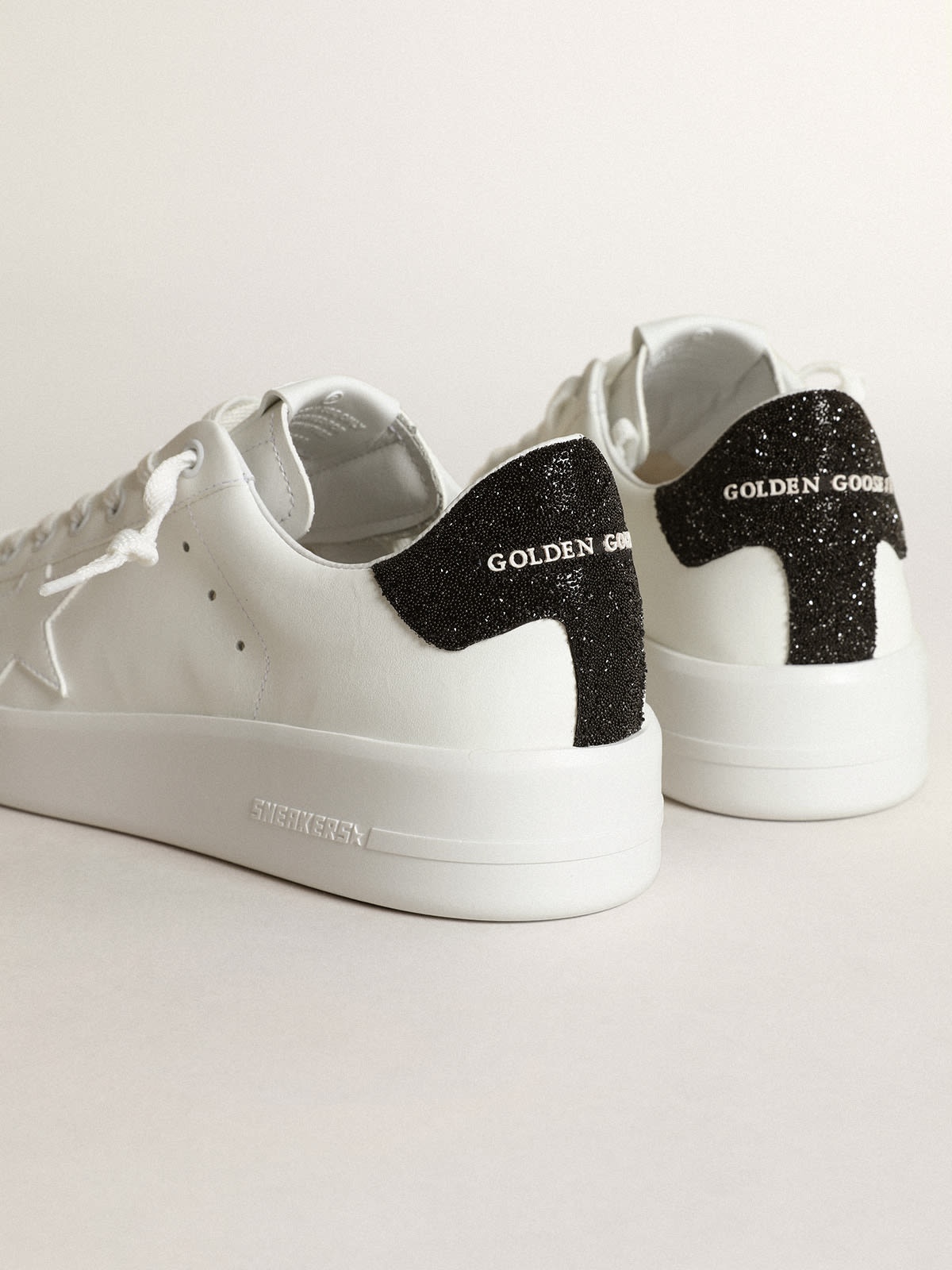 Purestar sneakers in white leather with tone-on-tone star and heel tab in black Swarovski crystals - 4