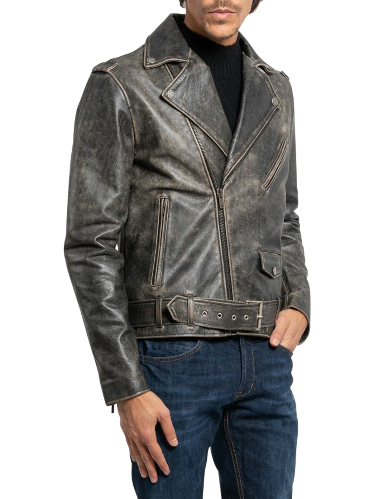 GOLDEN COLLECTION LEATHER JACKET WITH DISTRESSED TREATMENT - 3