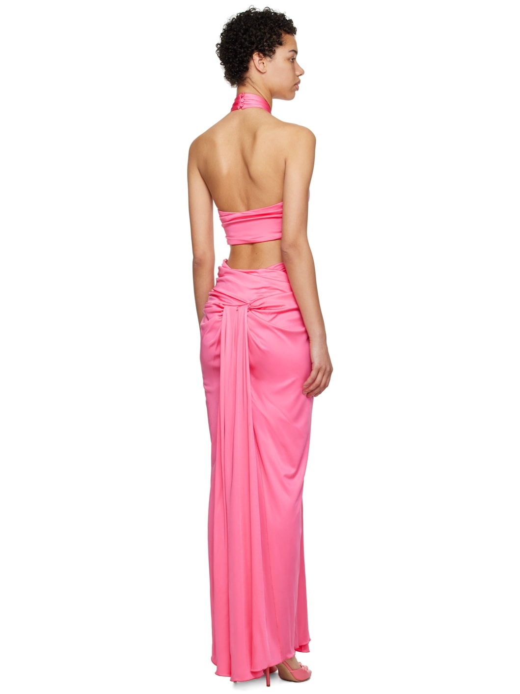 Pink Draped Maxi Dress - 3