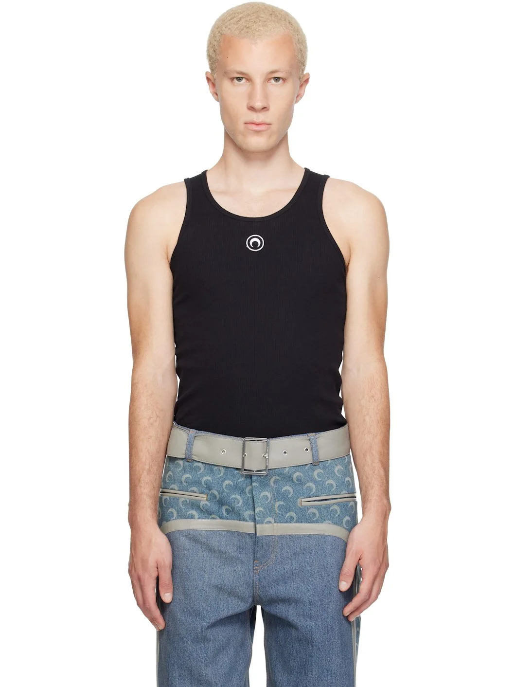 Black Moon Logo Ribbed Jersey Tank Top - 1