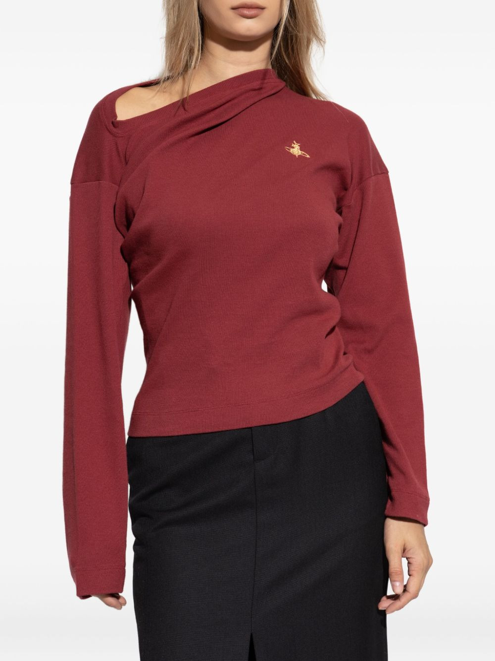 asymmetric-neckline bee-embroidered top - 3