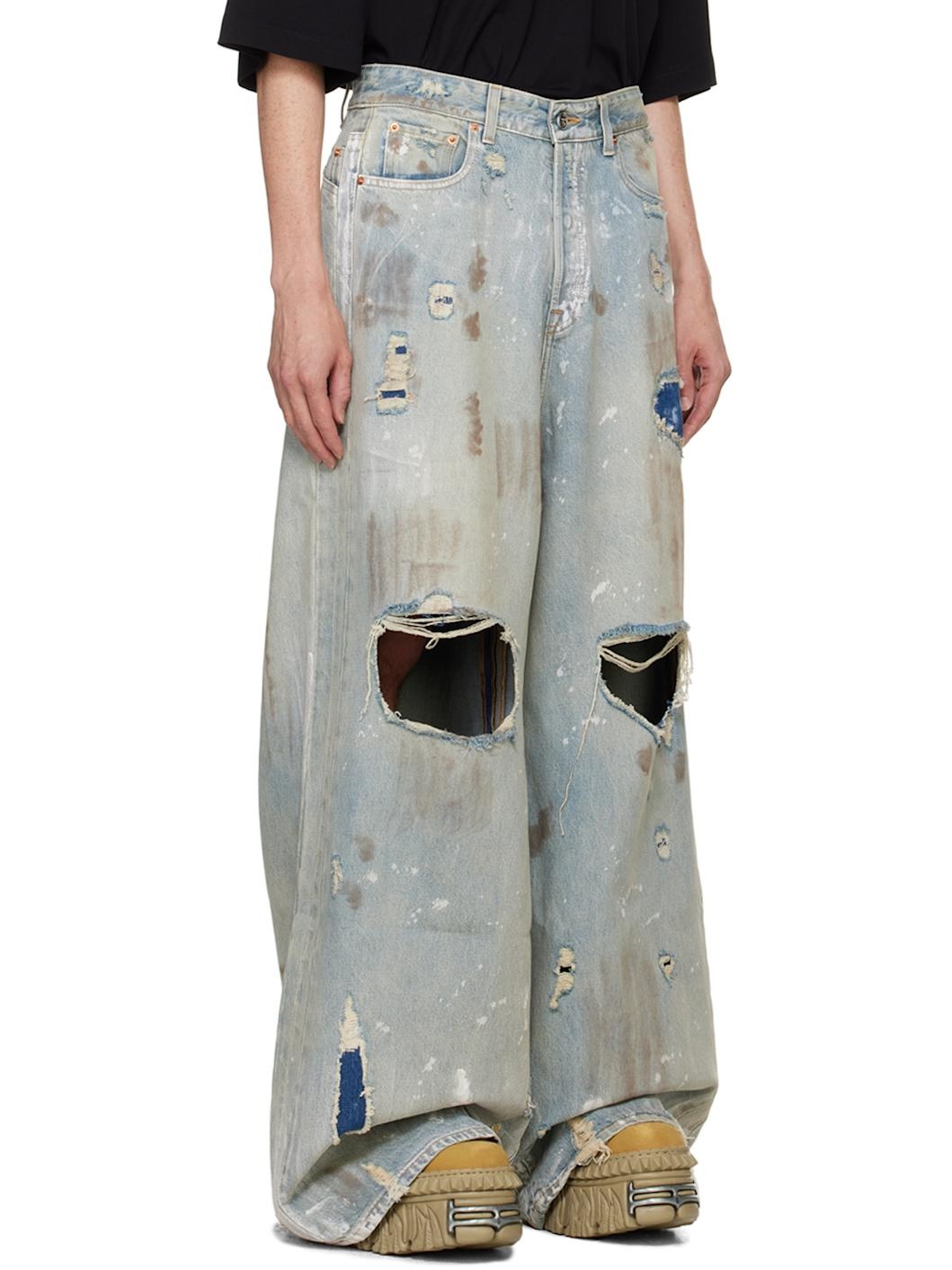 Blue Trashed Big Shape Jeans - 2