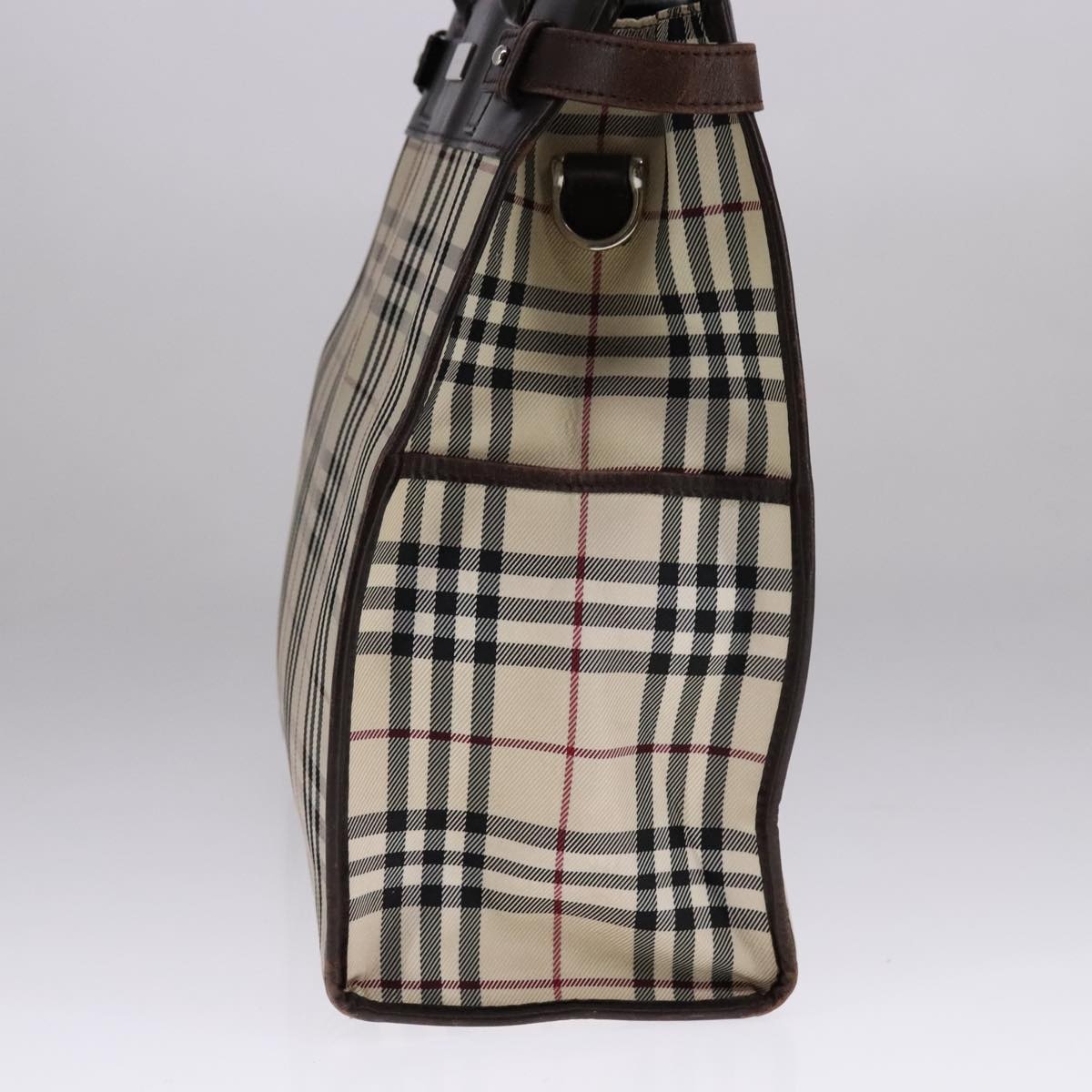 Burberry Nova Check Hand Bag Canvas Leather Beige Brown Silver - 5