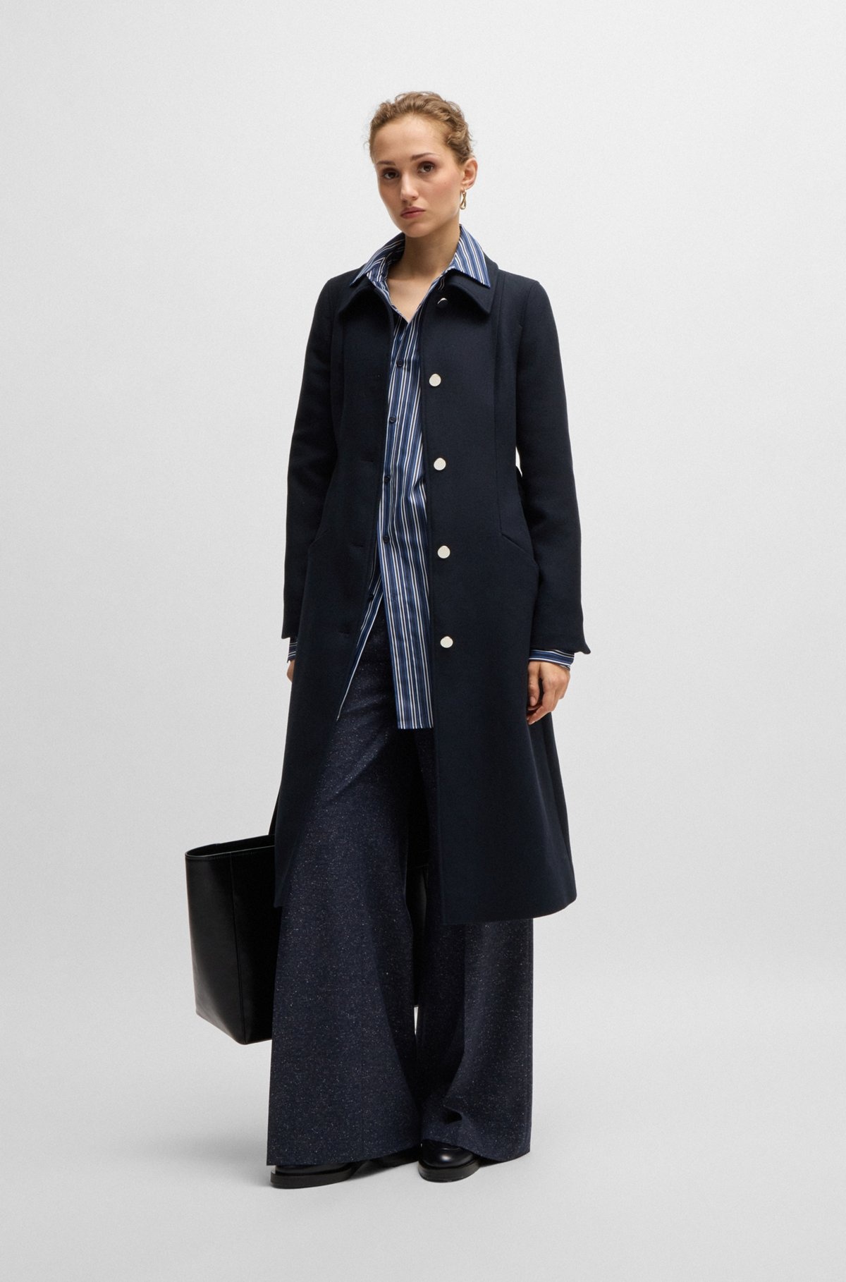 BELTED FORMAL COAT IN TWILL WITH METALLIC BUTTONS - 3
