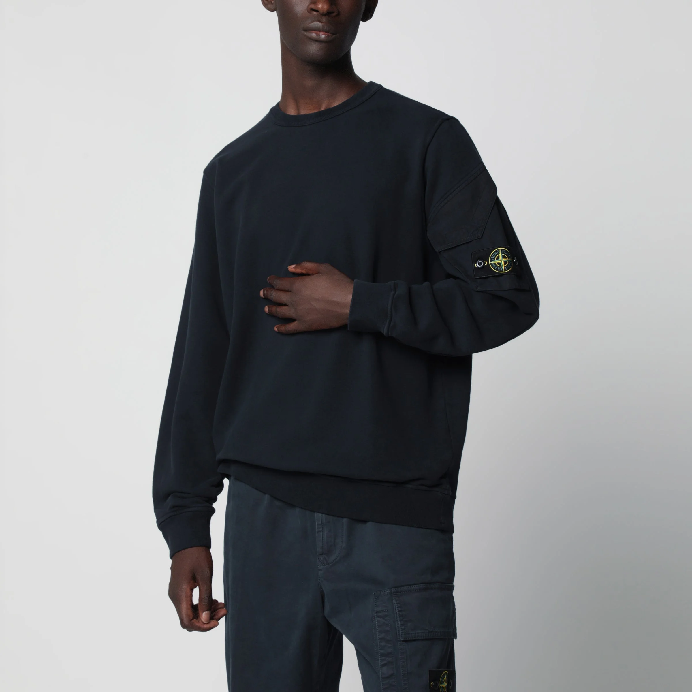 Navy blue cotton crewneck sweatshirt - 1