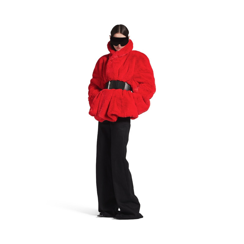 BALENCIAGA Women's Wrap Animal- Free Fur Coat in Red outlook