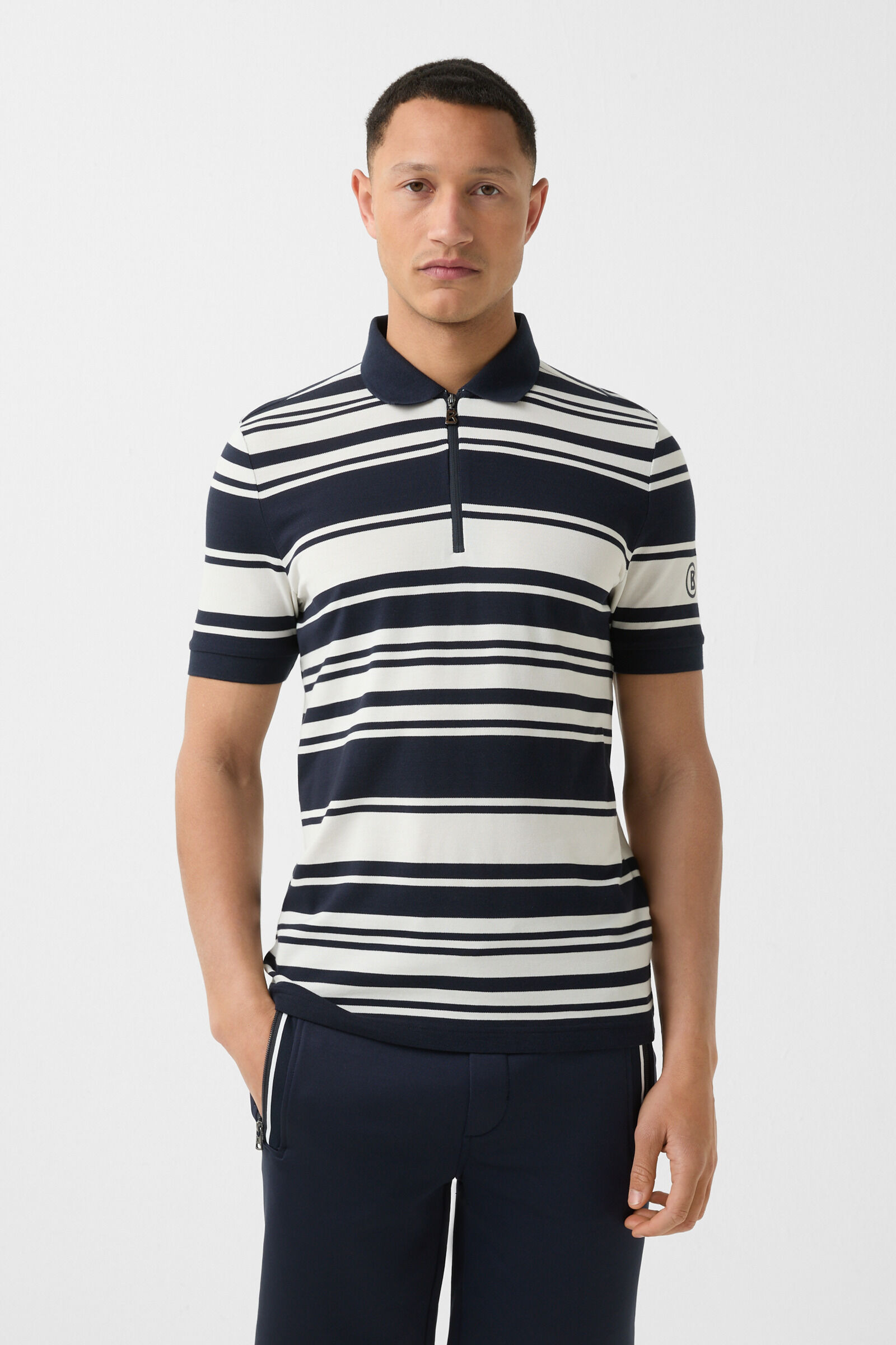 Flip functional short-sleeved top in Navy blue/white - 2