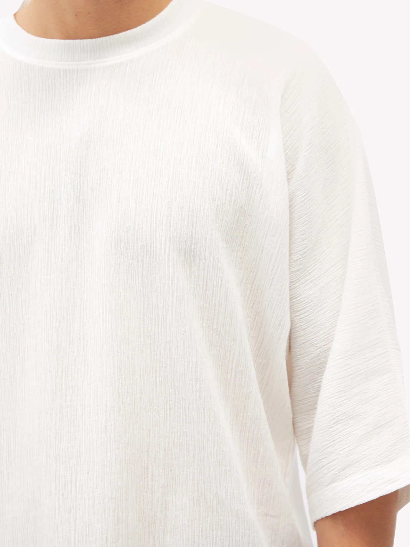 Plissé mid-sleeve cotton-blend T-shirt - 3