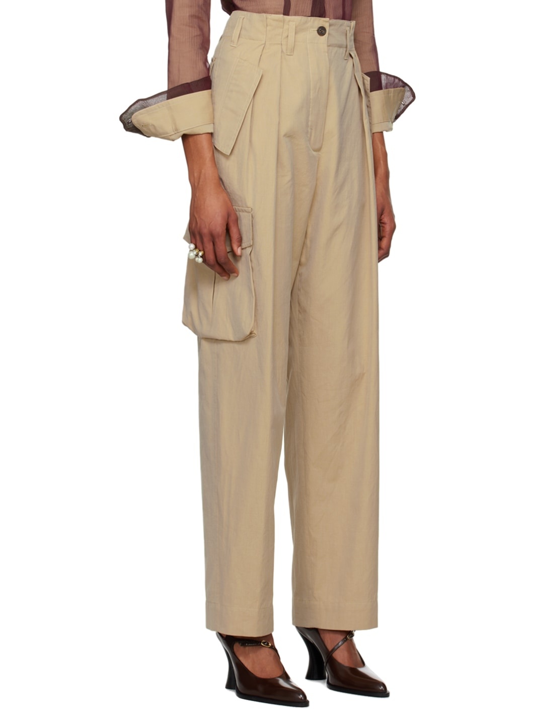 Beige Pleated Trousers - 2