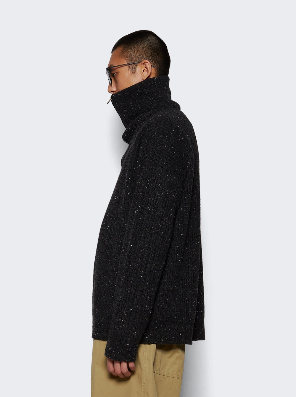 Shetland Wool Zip Sweatshirt Charcoal - 3