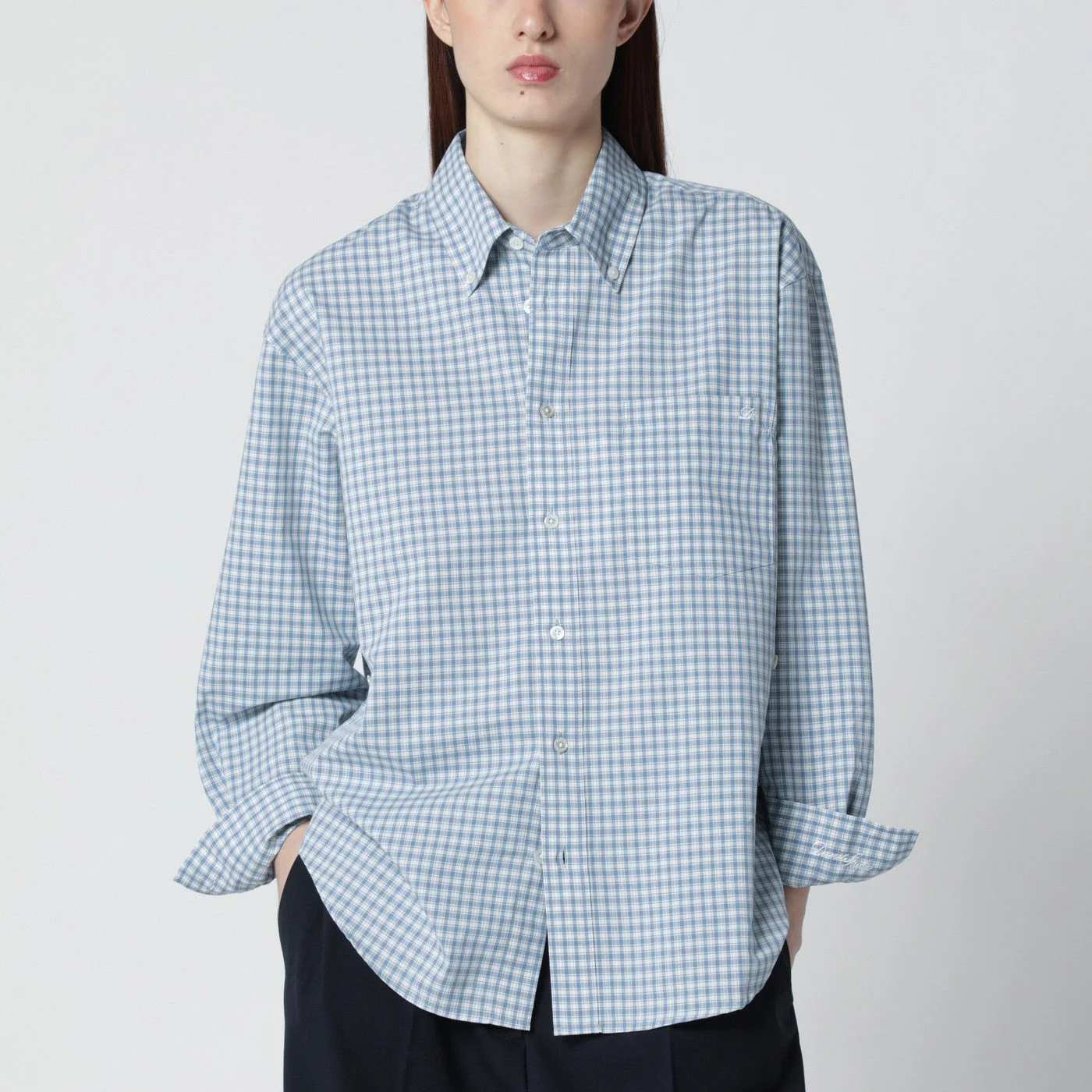 Oversized light blue check shirt - 1