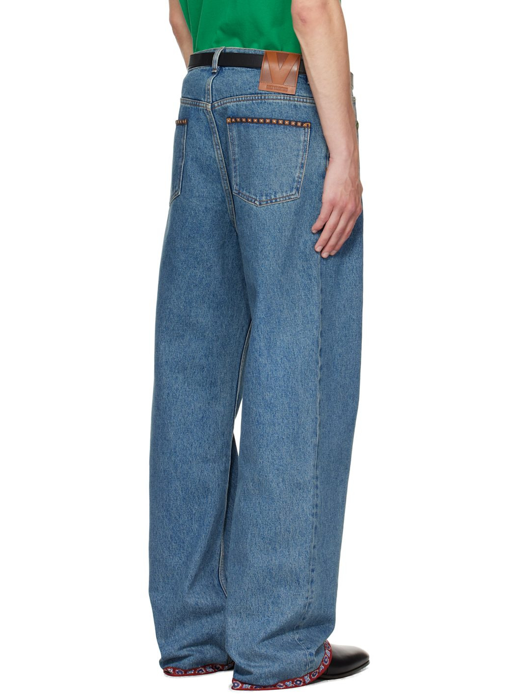 Blue Printed Border Jeans - 3