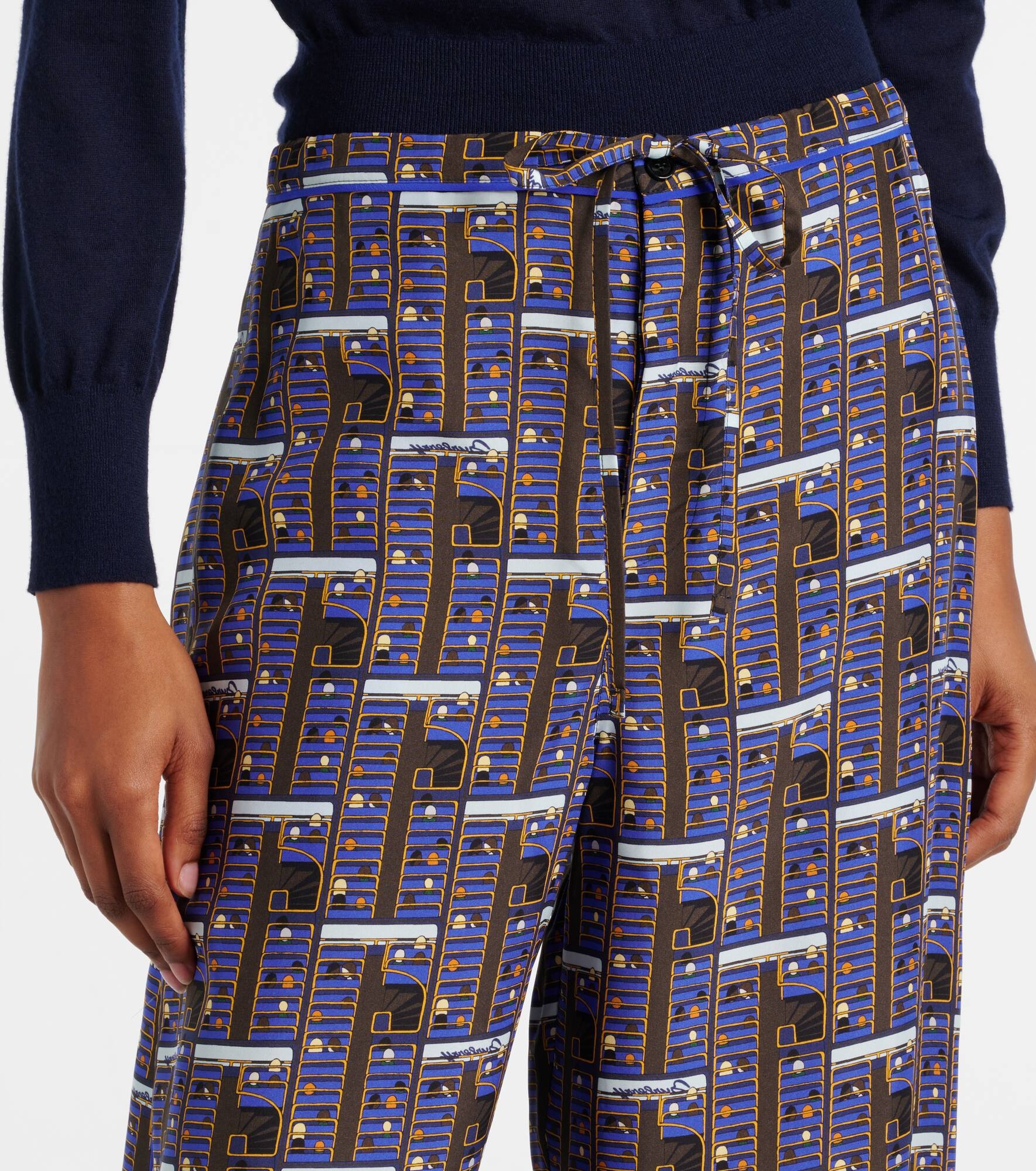 Checked silk straight pants - 4
