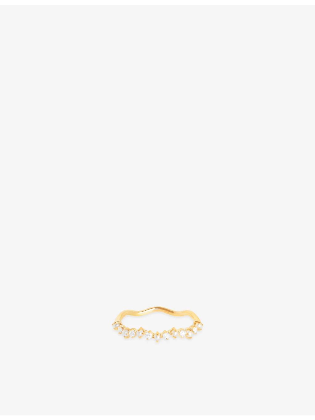 Wave 14ct Gold, Cultured Pearl and Lab-Grown Diamond Band Ring - 1