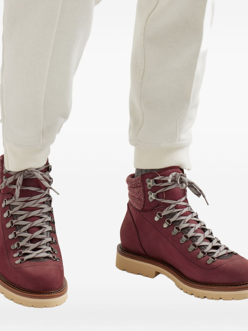 lace-up herringbone-detail boots - 5