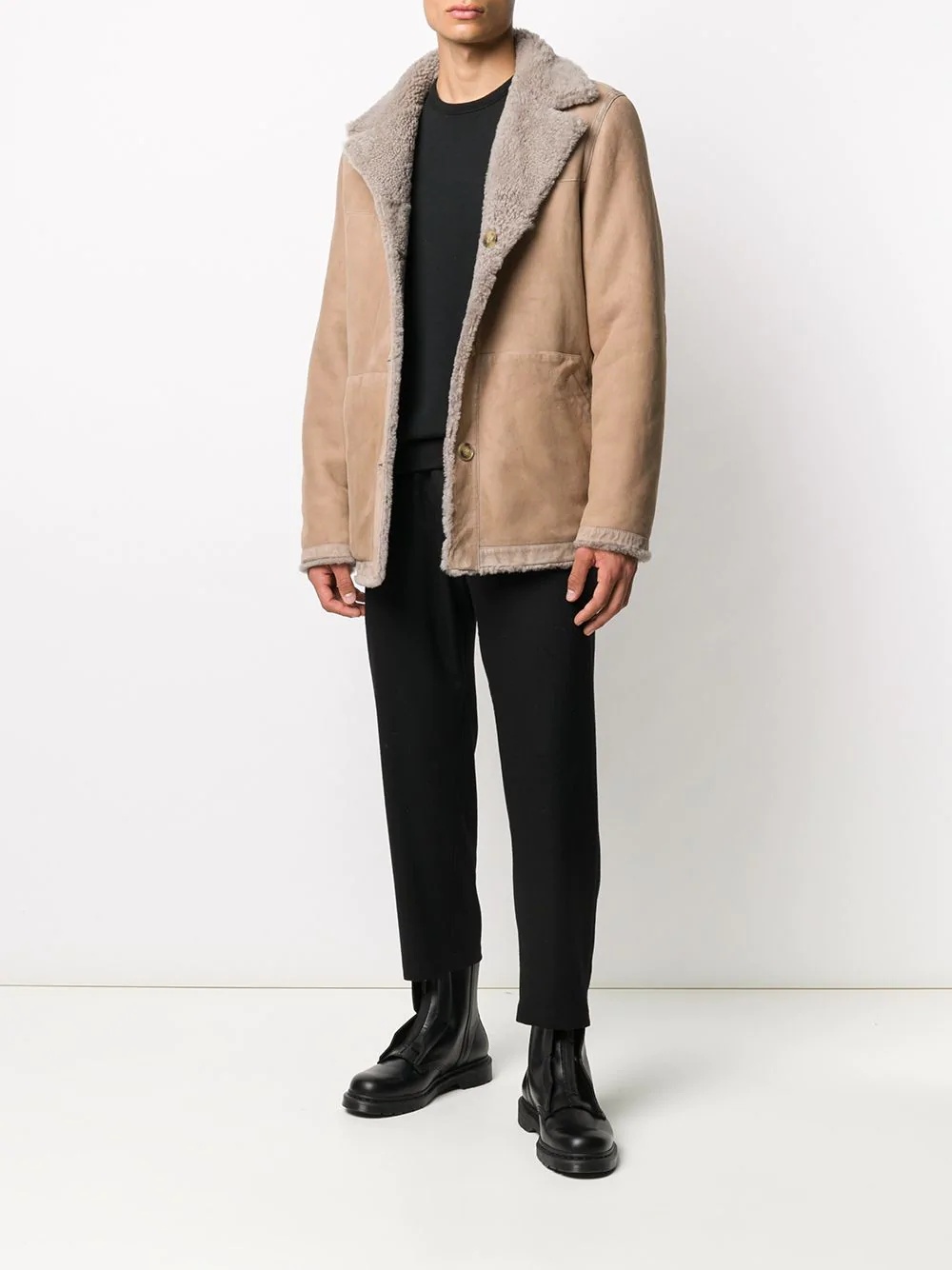 shearling buttoned coat - 6