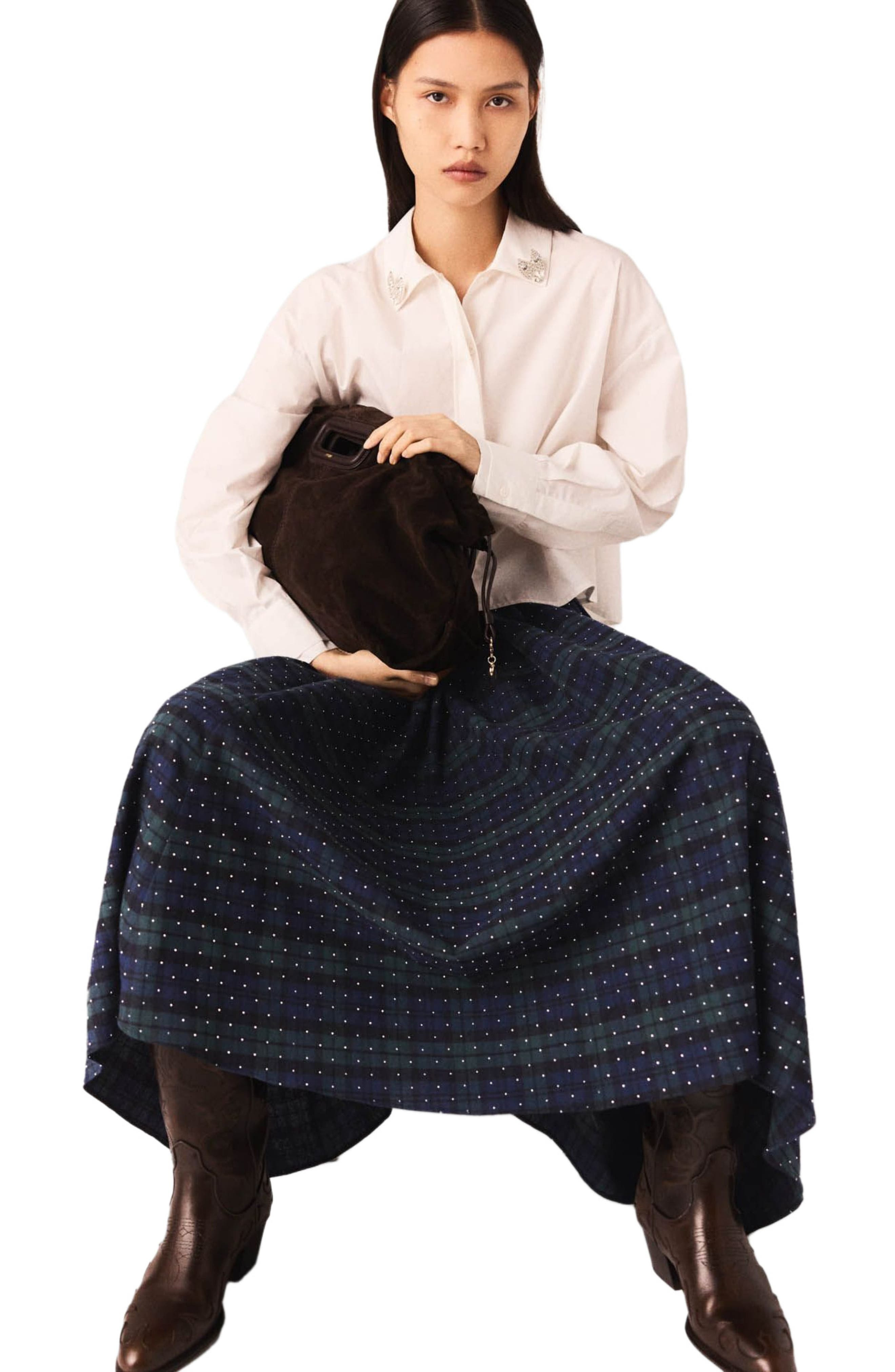 maje Check skirt with rhinestones in Blue /Green at Nordstrom - 5