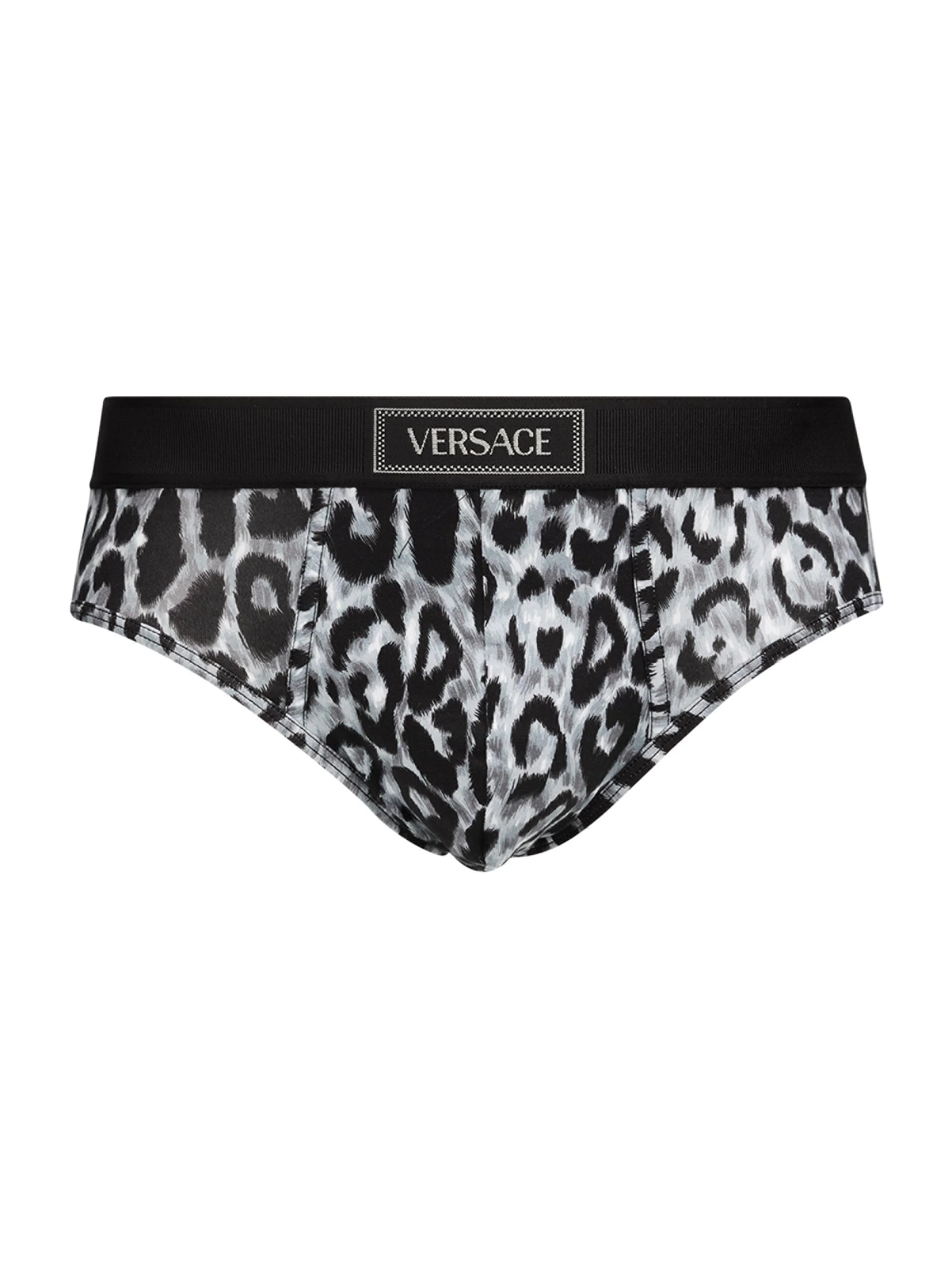 Men's Leopard-Print Stretch Cotton Briefs - Grey Black - 1