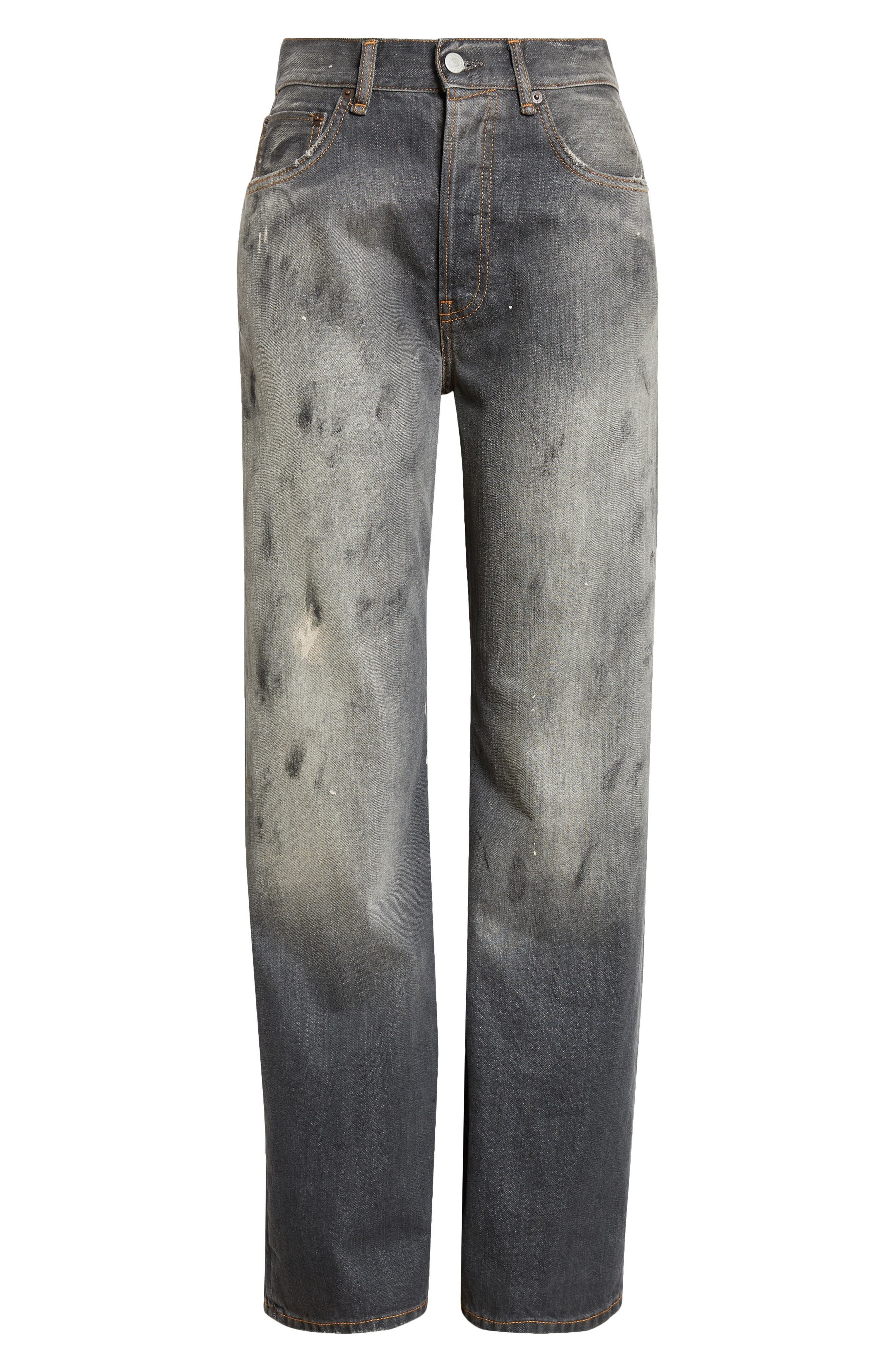 Acne Studios 2021 Black Trafa Paint Splatter Loose Fit Wide Leg Jeans at Nordstrom - 5