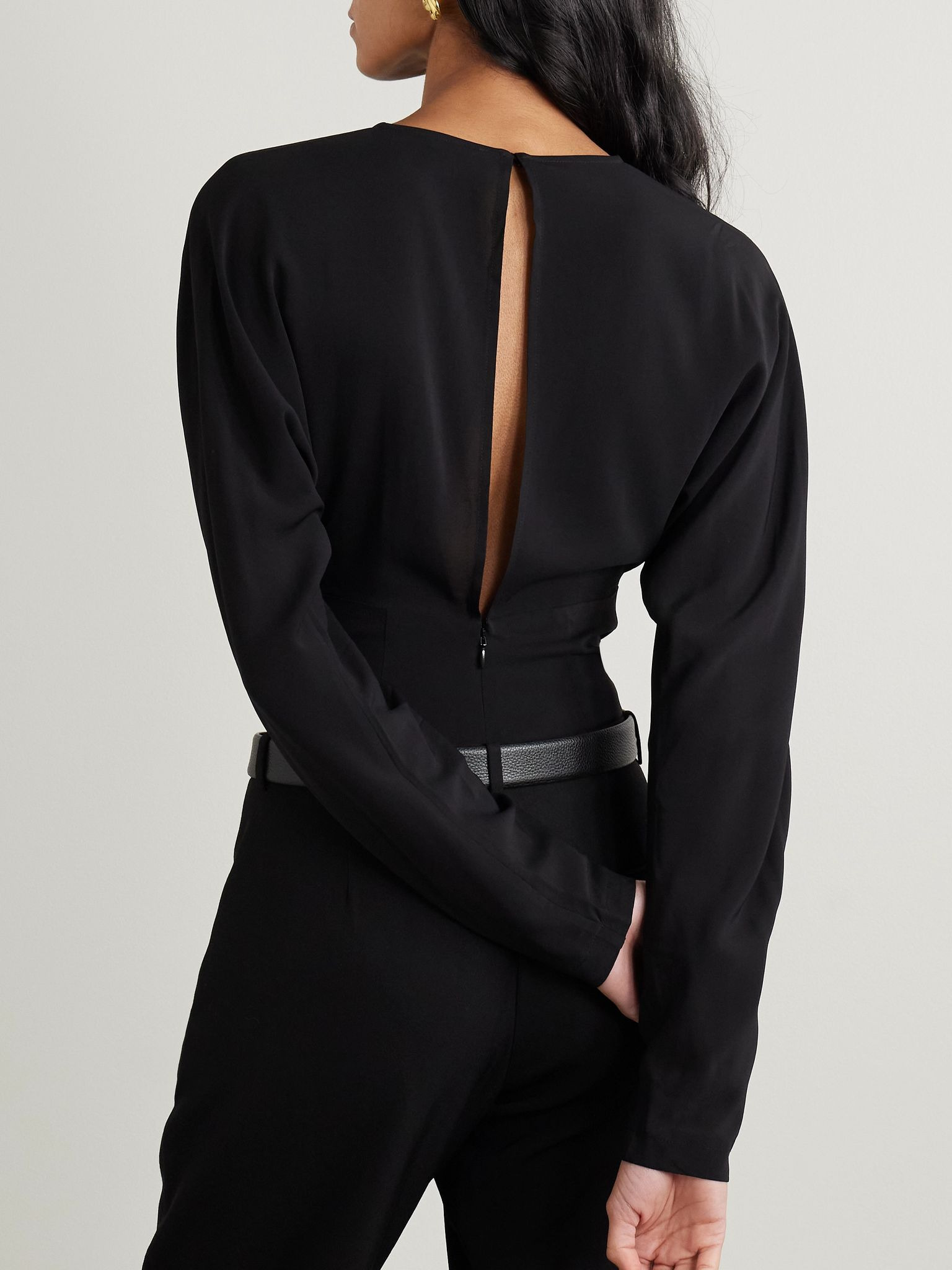 Gathered stretch-crepe bodysuit Black - 3